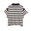 Loose striped design short sleeved lapel knit T-shirt for women