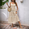 Casual versatile round-neck striped suspender one-piece skirt for women