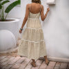 Casual versatile round-neck striped suspender one-piece skirt for women